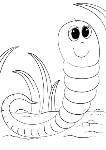 Cute Cartoon Worm Coloring Page